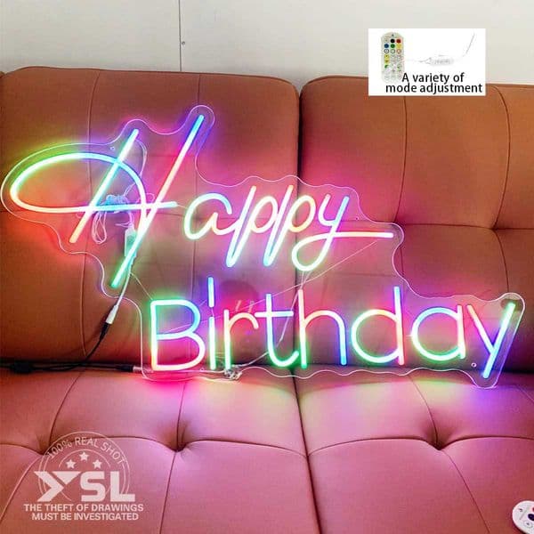 Happy Birthday RGB Neon Sign Party Decor Birthday Gifts Large Size Led Neon Lights Room Bedroom Wall Art Neon lamp Z250618