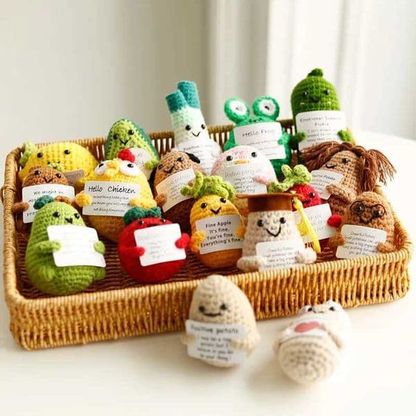 Positive Energy Potatoes Hug Pocket Doll With Card Handmade Plush Wool Knitting Doll Christmas Gift Home Room Decoration Gift W250618