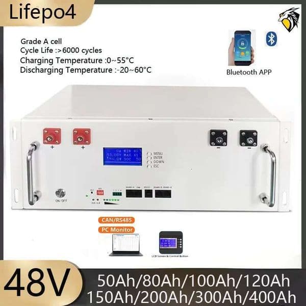 48V 51.2V 100Ah 200Ah 50Ah 60Ah 80Ah 120Ah 150Ah 300Ah 400Ah Lifepo4 Battery RS485 CAN RS232 for Solar Energy Storage Base