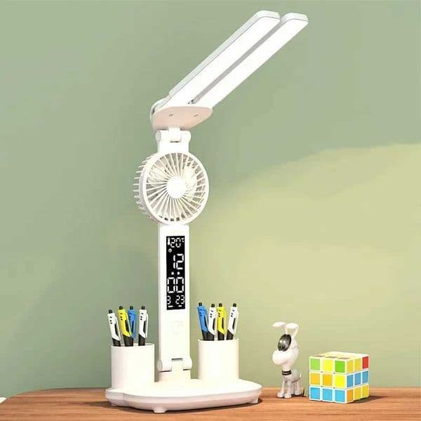 Table Lamp with Fan for Students Studying LED Desk Lamp with Pen Holder Multifunctional Touch Night Light Rechargeable Z250618