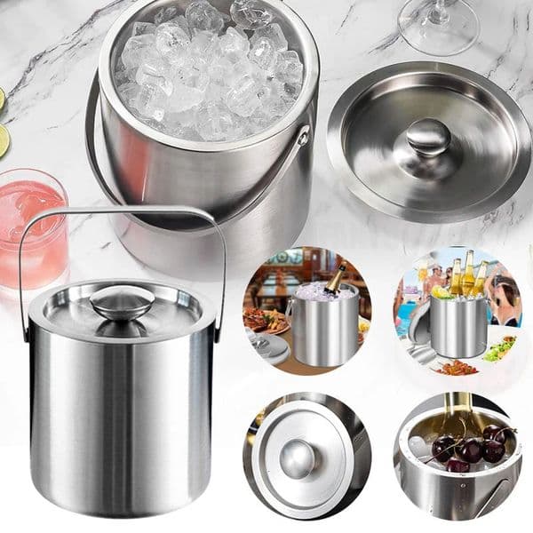 Double-Wall Stainless Steel Insulated Ice Bucket Ice Bucket Ice Cube Container Great for Home Bar Chilling Beer Champagne Wine 250613