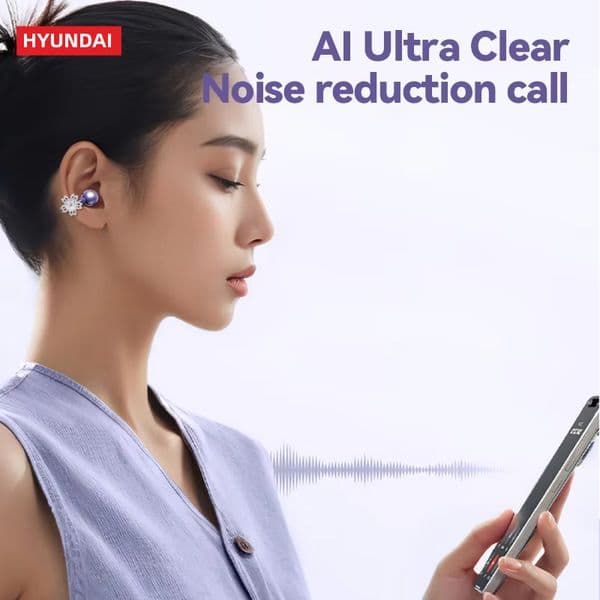 DHgargets HYUNDAI M100 TWS Earbuds with Bow Butterfly Earrings - Fashion-Forward Bluetooth Earphones, HiFi Sound for Android/iOS, Labubu Edition