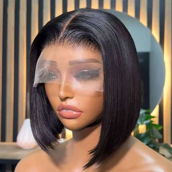 Wear And Go Glueless Bob Bone Straight Lace Frontal Wig 180% Raw Human Hair Wigs for Black Women PrePlucked HD Transparent