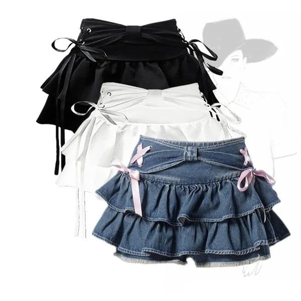 Fashion Women Girl Sweet Kawaii Bow Vintage Y2k Clothes American Streetwear Sexy Summer Aline Gothic Mini Denim Skirts 250617