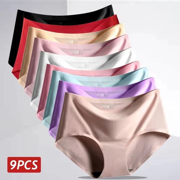 9 Pcs Seamless Ice Silk Panties for Women Breathable Soft Comfort Solid Color Teen s Panty One-Piece n 250617