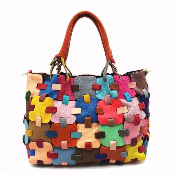 shoulder bag Fashion Handmade Patchwork Square Handbag Crossbody Colorful Genuine Leather Women's Bags