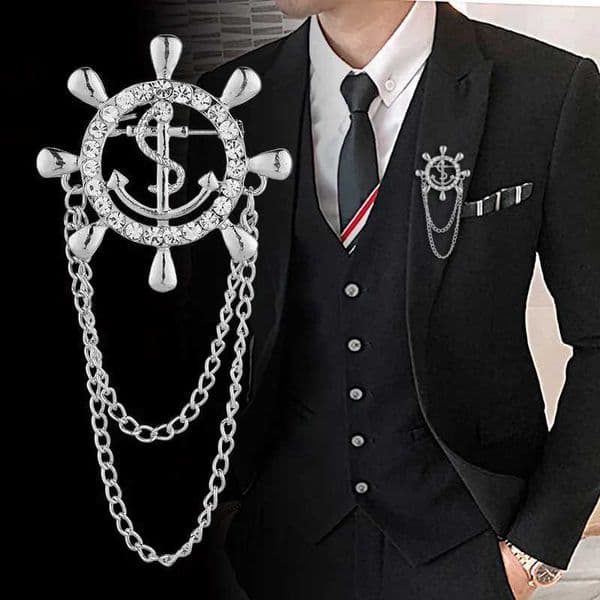 Korean Retro Crystal Brooches Navy Rudder Brooch Pin Tassel Chain Suit Shirt Badge Collar Lapel Pin for Men Women Jewelry New Z250619