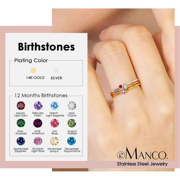 316 Stainless Steel Birthstone Ring Gold Color Simple Fashion Style For Women Festival Party Gift 250605