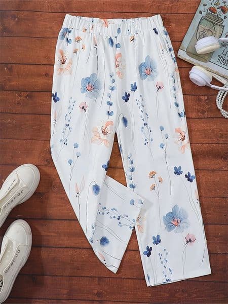 Plus Size Womens Hawaii Floral Prints Trousers Comfortable Simple For Everyday Wear Comfortable Sobriety 250609