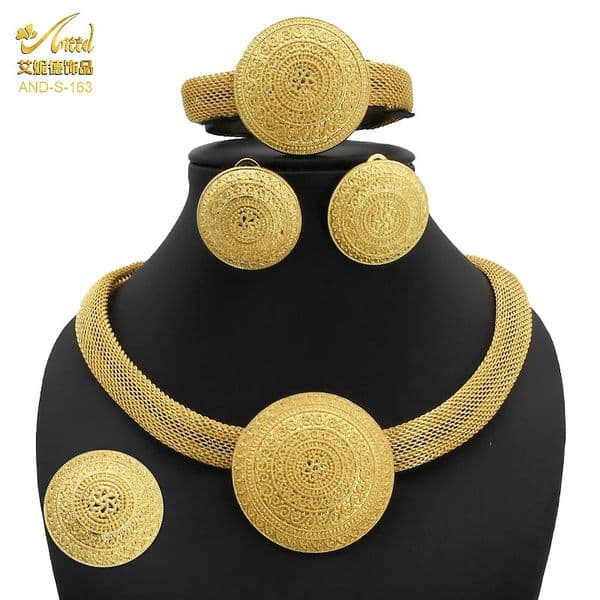 ANIID Womens Ethiopian Gold Color Jewelry Set Bridal Dubai Jewellery Wedding Brazilian Eritrean African Earring Necklaces Set 250618