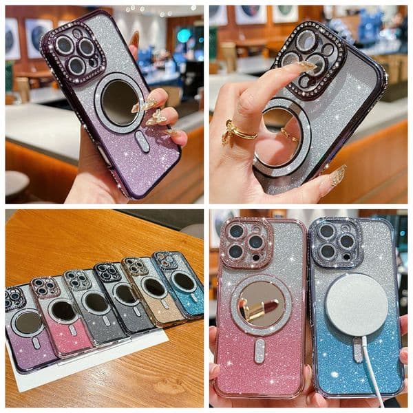 S25 Mirror Bling Diamond Plating Cases For Iphone 17 Air 16 Pro MAX 15 Plus 14 13 12 Samsung 16E S24 S23 A36 A56 Glitter Magnetic Wireless Charging Chromed Soft