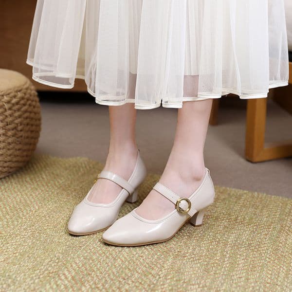 Ddmysports Summer New Women S British Style Fashion Pointed Toe Shallow Comfortable Buckle Chunky Heel Single Shoes For Outdoor Shoes
