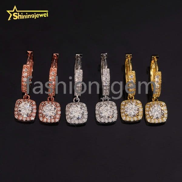 Iced Out Fashion Luxury 925 Sterling Silver Men Women Drop Gold Plated Moissanite Hoop Earrings