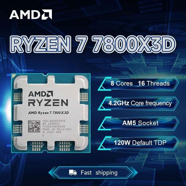 NEW AMD Ryzen 7 7800X3D 4.2GHz 5NM L3=96M Processor 120W Socket AM5 8-Core 16-Thread R7 7800X3D DDR5 but without fan