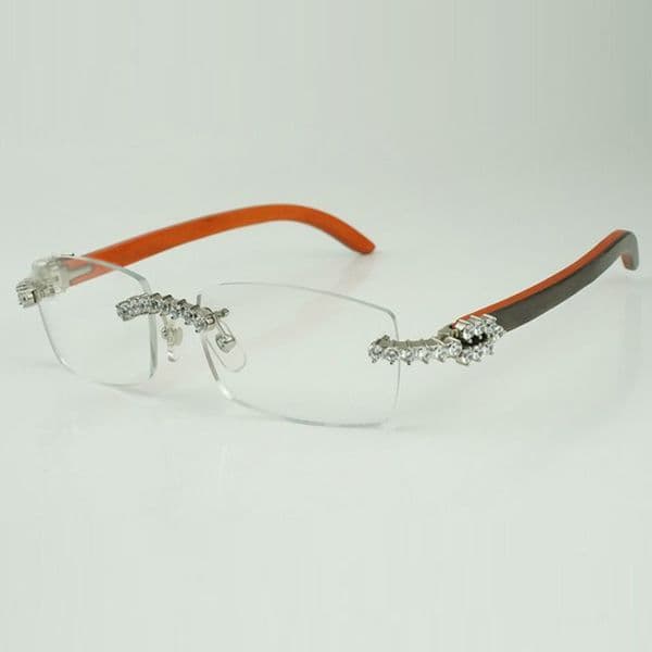 5.0 mm endless diamond glasses 3524012 with natural orange wood legs and 56 mm clear lenses