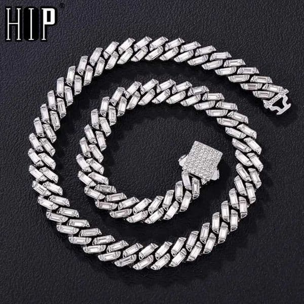 HIP HOP 12MM Cuban Link Chain Baguette d Out Rper Necklaces For Men Women Choker Jewelry W250620