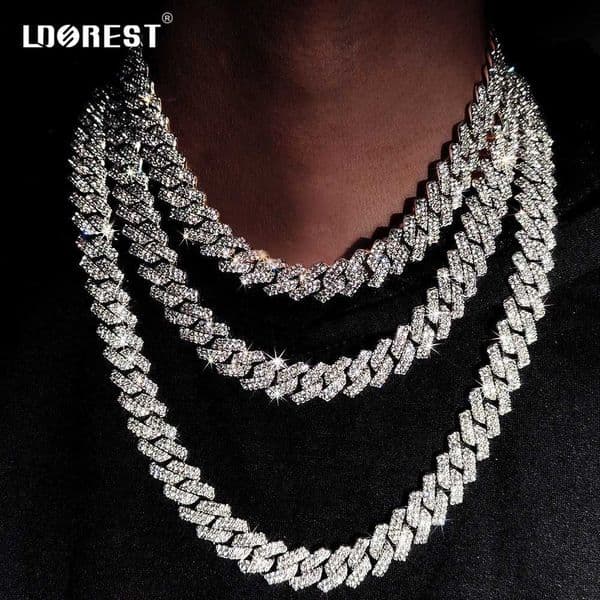 Hip Hop 14MM Prong Cuban Link Chain Necklace Bracelet d Out Bling Cuban Chain Rhinestone Chains For Men Punk Rper Jewelry W250620