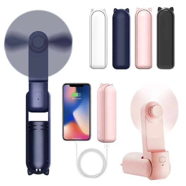 XIAOTREE Portable Mini Handheld Fan Small Pocket Fan USB Rechargeable Battery Fan Folding Cooling USB Hand Fan with Power Bank 250617