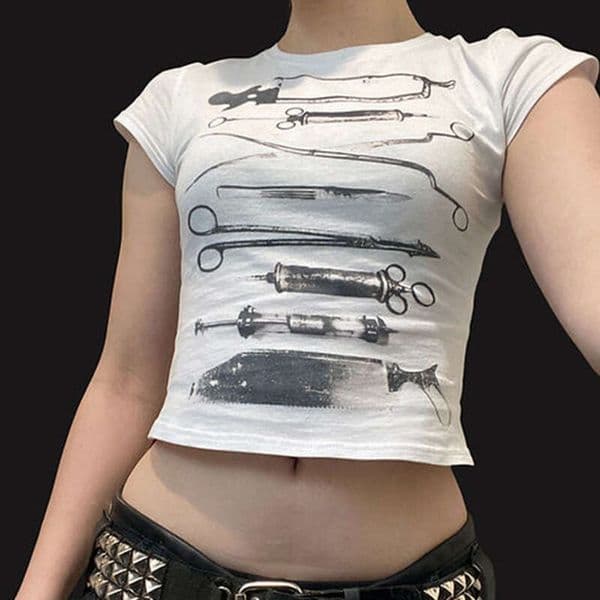 American Style Abstract Print Round Neck Short Sleeve T-Shirt For Women Summer Ins Crop Top New Arrival B5