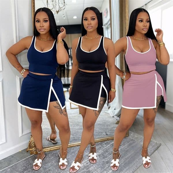 Women Tracksuits Two Pieces Set 2025 New Fashion Casual Sports Set Pants Skirt With Camisole Sportwear 3 Colors