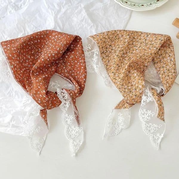 French Style Triangle Scarf Small Flowers Fabric Turban Bandana Hair Accessories Lace Hair Bands for Spring Summer 250617