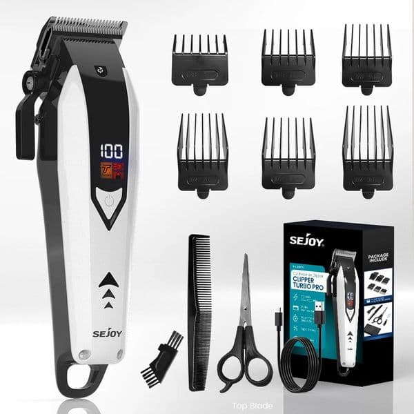 Sejoy Cordless Hair Clippers for Men Trimmers Set for Barber with LED Display Professional Slick Hair Cut Self-Sharpening Blades 250618BJ