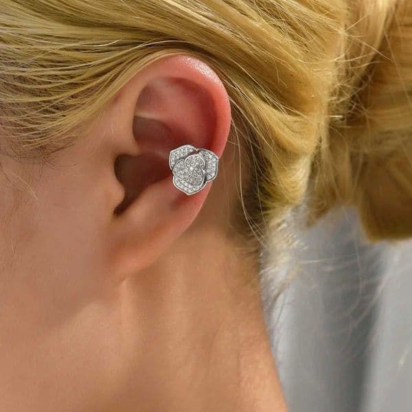YCP 3D Rose Camellia Ear Cuff - Micro-Paved Cubic Zirconia Cartilage Clip Earrings Non-Piercing Helix Jewelry for Women Z250620