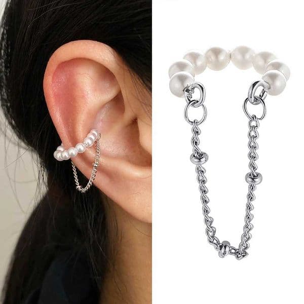 1PC Fashion Silver Pearl Clips Ear Cuff For Women Men Non-Piercing Fake Cartilage Wrap Earrings Wholesale Jewelry Girl Gift Z250620