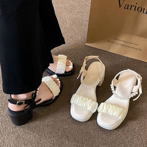 Ddmysports French Style High Heels Chunky Heel Summer New Versatile Fairy Dress Shoes With Skirt End Thick Sole Sandals For Women Outdoor Wear Outdoor Shoes