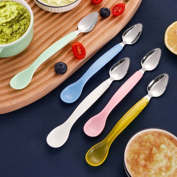 304 Stainless Steel Training Baby Infant Feeding Children's Silicone Spoon Tableware