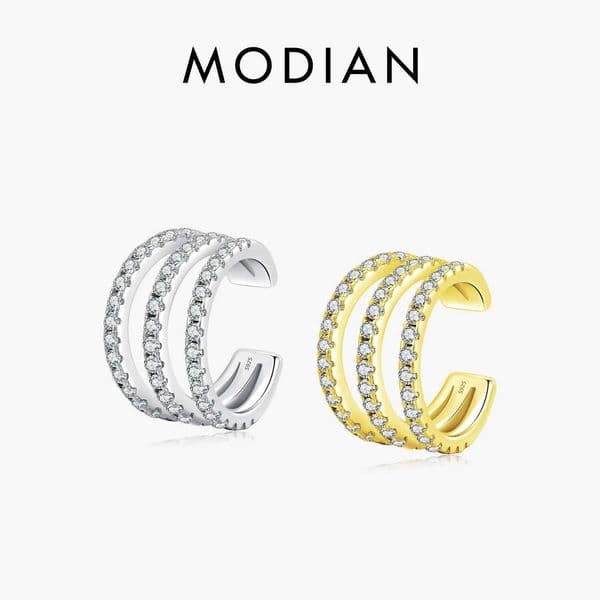 MODIAN 1PCS Multi Line Layer Clear Zirconia Ear Cuff 925 Sterling Silver Trendy Clip Earrings For Women Girls Fine Jewelry Gift Z250620