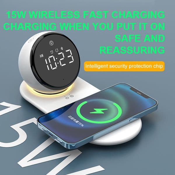 Wireless Charging Bluetooth Multifunctional Speaker Home Clock Alarm Clock Atmosphere Night Light Speaker Desk Lamp Speaker