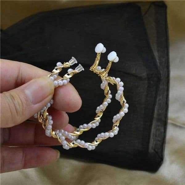 Ladies Earrings Big Circle Beaded Round Clip On Ear Without Piercing Fine Fashion Jewelry Street Trend Hoop Earrings for Women Z250620