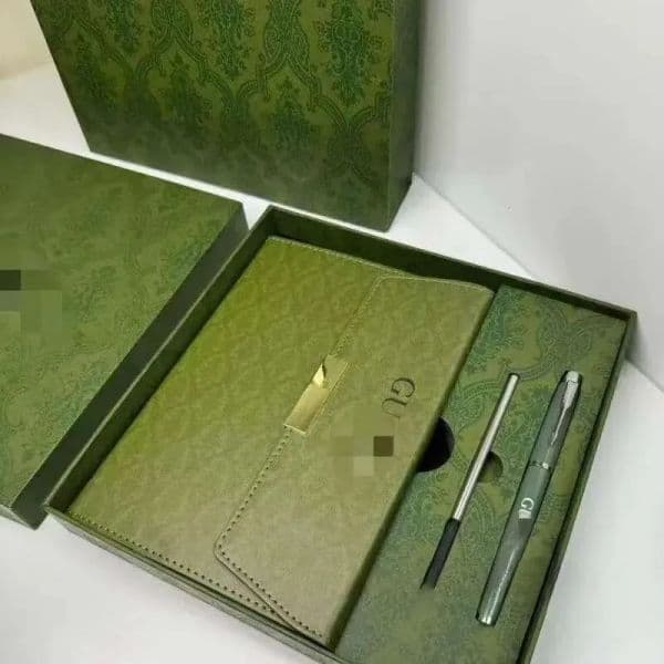 Designer gift set Classic letter printed green notebook+pen+refill combination gift box Teacher's Day, Valentine's Day gift with packaging bag