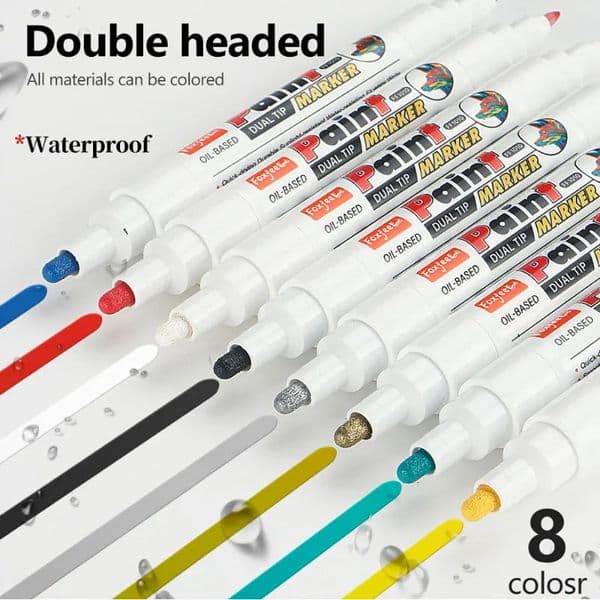 8 Colors Double nib Paint Marker Pen DIY Paint Metallic Pen Permanent Gold SILVER Marker Touch UpSchool Model Painting 250617BJ