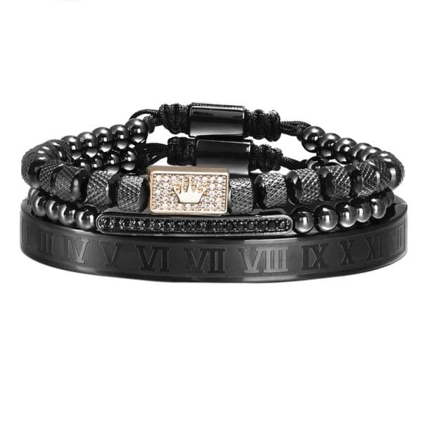 3pcs/Set Gold Royal King Crown Men Bracelets Roman Numeral Bracelet Unique Design Braided Adjustable Bangle Pulseira bracelet link chain bracelet designer