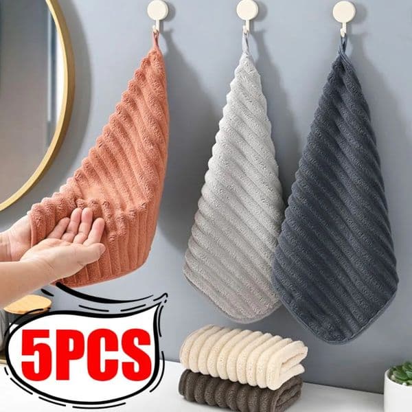 5/1PCS Coral Fleece Hand-Wiping Towel Thickened Absorbent Towel Hangable Enduring Soft Handkerchief Kitchen Washing Dishes Towel 250616