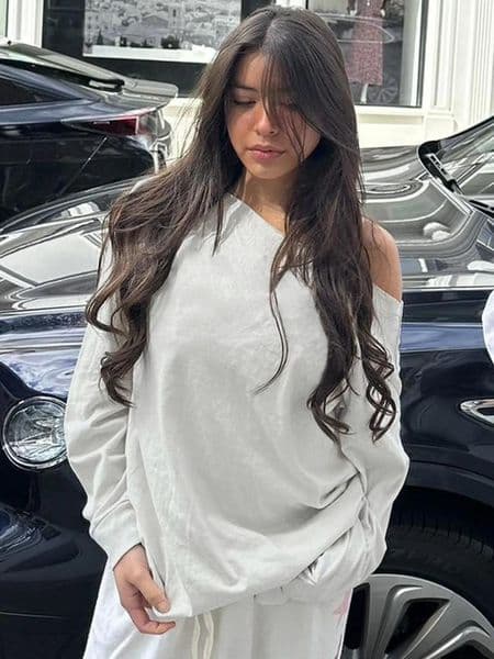 Rockmore Solid Off Shoulder Baggy Sweatshirt Streetwear Casual Raglan Sleeve Pullover Loose Tops for Spring Fall Womens Clothes 250617