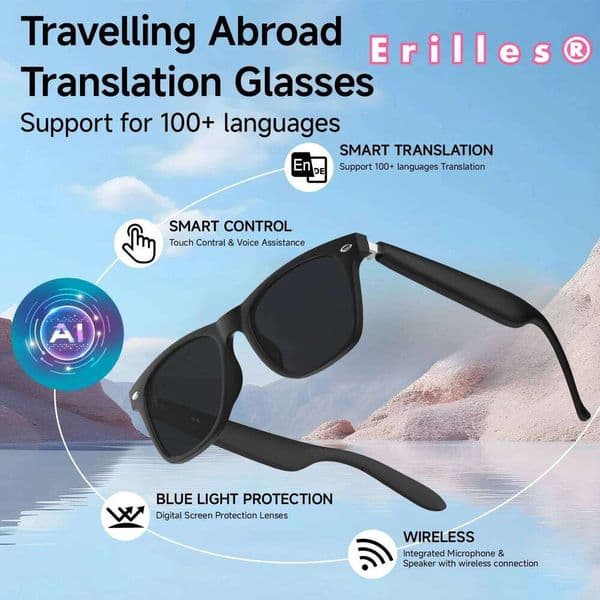 2025 New AI Translation Smart Glasses Bluetooth Call Headphones UV Protective Lenses Connected Bezel Outdoor Sports Sunglasses