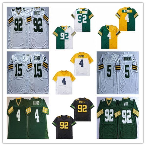 American Throwback Football Jerseys 4 Brett Favre 92 Reggie White 5 Paul Hornung 66 Ray Nitschke 15 Bart Starr Stitched Retro Green White Black Shirt