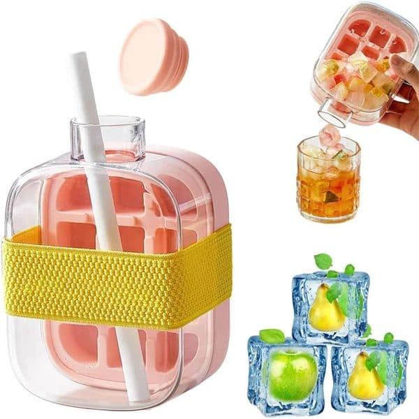 Ice Cube Bottle 2 in 1 Press Mold Water with Lid and Bin Cup Easy to Release Tray 250623