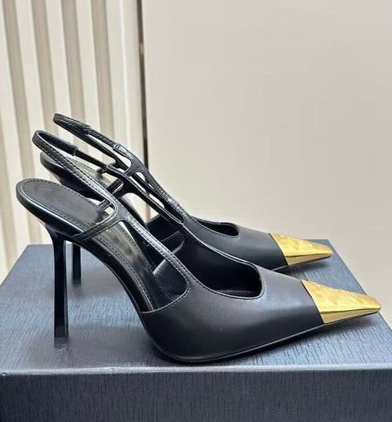 Logo-engraved Metallic-Toe Pumps Women Jeanne Leather Sandals Shoes & Slingback Party Wedding High Heels Elegant Lady Opyum Pumps EU35-40