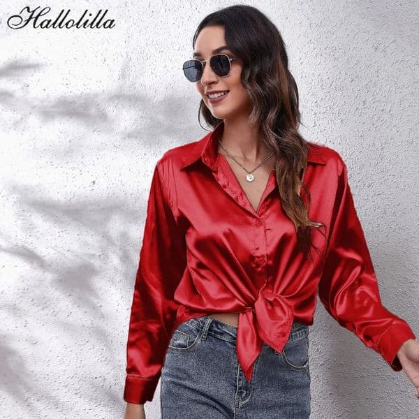 Satin Blouse Women Shirts for Women Clothing Tops Elegant Long Sleeve Spring Autumn Streetwear Fashion Clothes Camisas Casual 250617