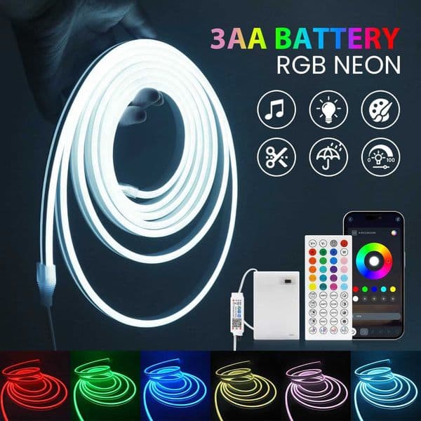 DC 5V 3AA Battery Powered RGB Neon Strip Light Home Decor Flexible Ribbon Tape Rope LED Strip X250623