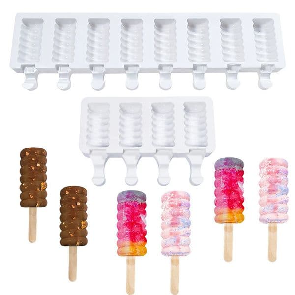 SHENHONG Silicone Popsicle Molds 4 or 8 Cavity Screw Thread Ice Cream Mold Cube Tray Summer Cold Drink Dessert Baking Tools 250623BJ