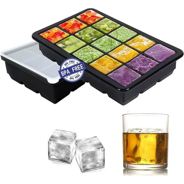 615 Grid Big Square Ice Cube Trays Flexible Silicone Molds with Lid Stackable Maker for Freezer Containers 250623BJ