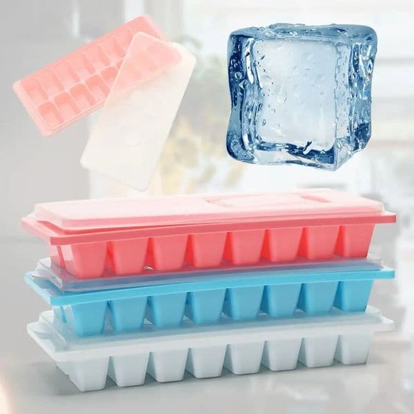 16 Lattice Plastic Reusable Ice Cube Tray Easy Refill Stackable With Lid Assorted 250623