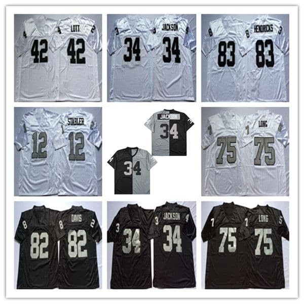 Throwback American Football Jersey 24 Charles Woodson 42 Ronnie Lott 34 Bo Jackson 32 Marcus Allen 75 Howie Long 77 Lyle Alzado 12 Ken Stabler 83 Ted Hendricks Tim Brown