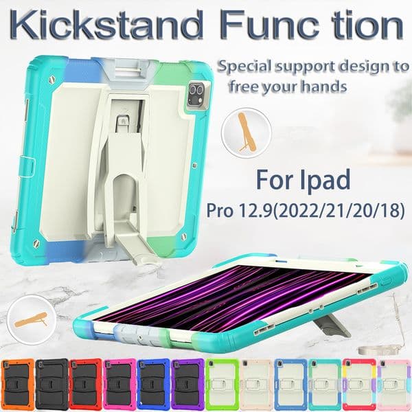 Armor Tablet Case For iPad Pro 12.9" Pro13 Air 13 Silicone + PC Hybrid Rugged Shockproof Adjustable Kickstand Cover Full Body Protect with Shoulder Strap +PET Film