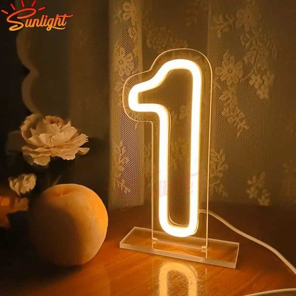 Numbers Neon Sign Birthday Acrylic Lights 1 with Switch and Base for Wedding Party Business Beauty Salon Wall Decor X250623
